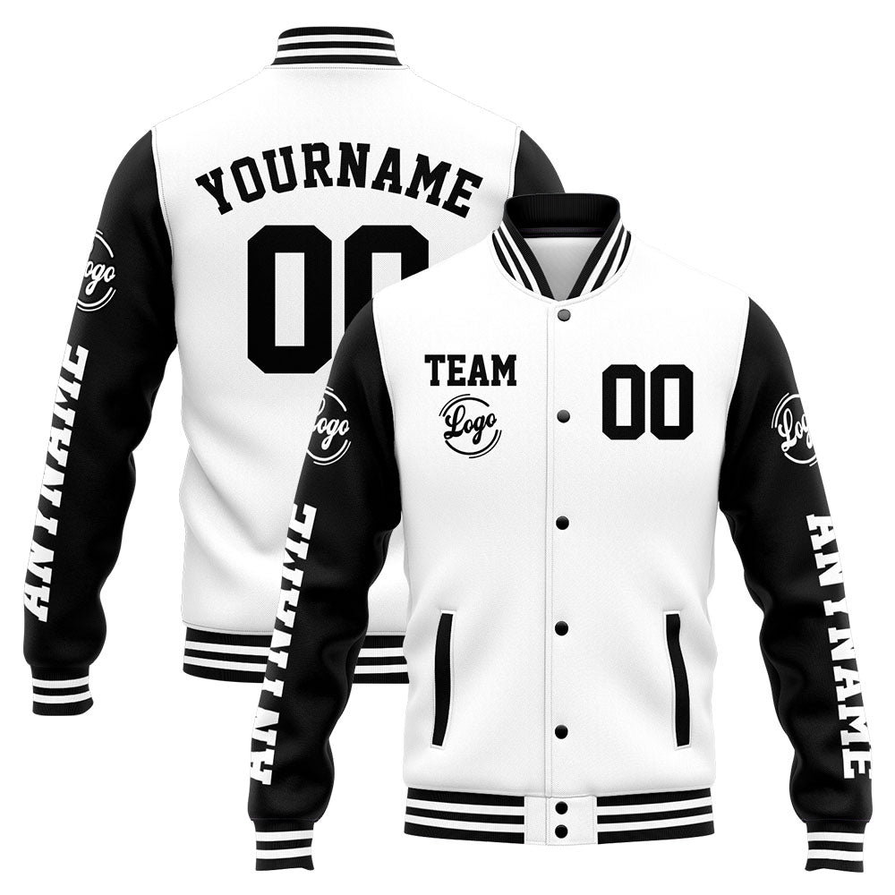 Custom Varsity Jacket Letterman jacket for Men, Women and Youth White Black enthsush