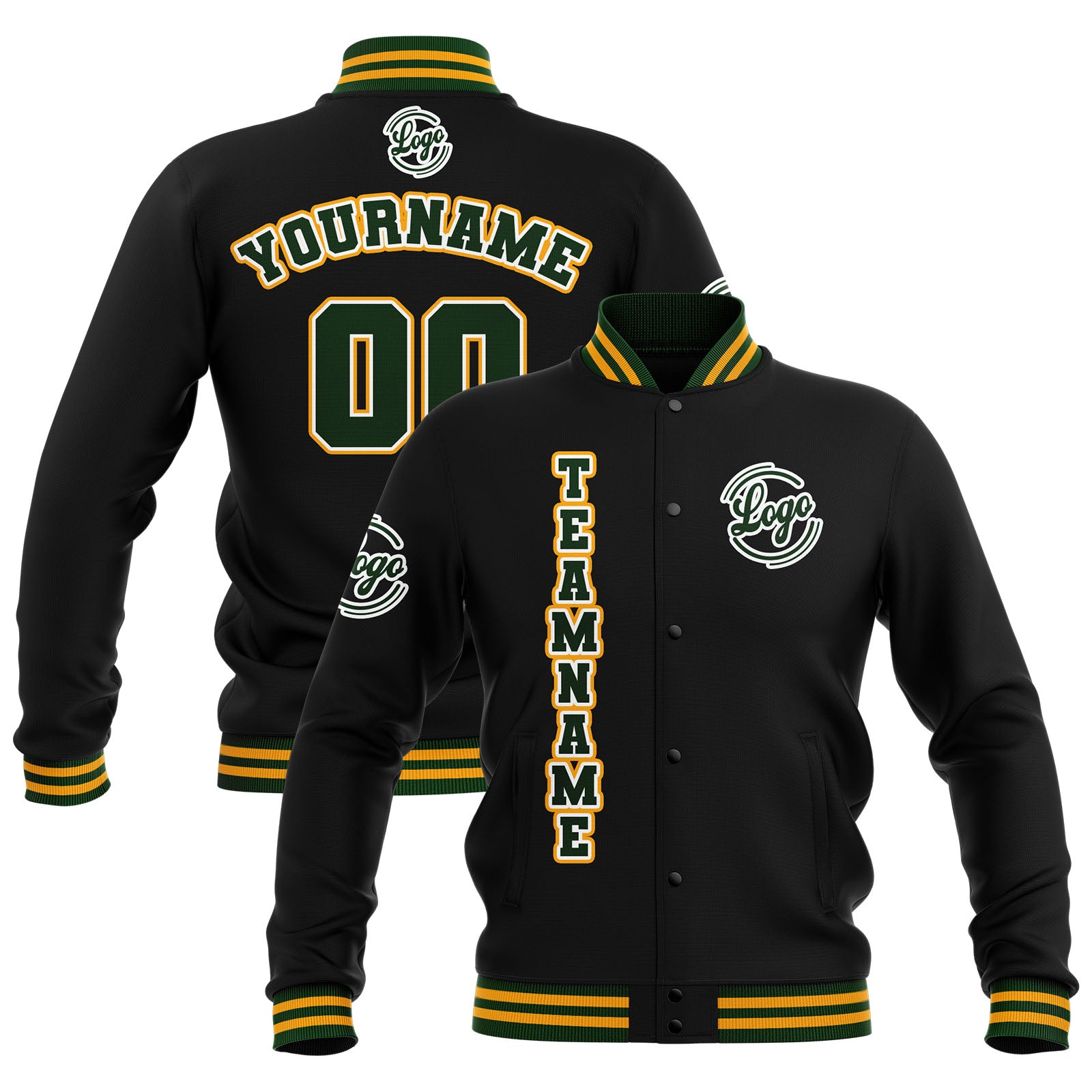 Custom Black Drak Green Yellow Waterproof Varsity Jackets Personalized Stitched Name Number Logo to Letterman Jackets enthsush