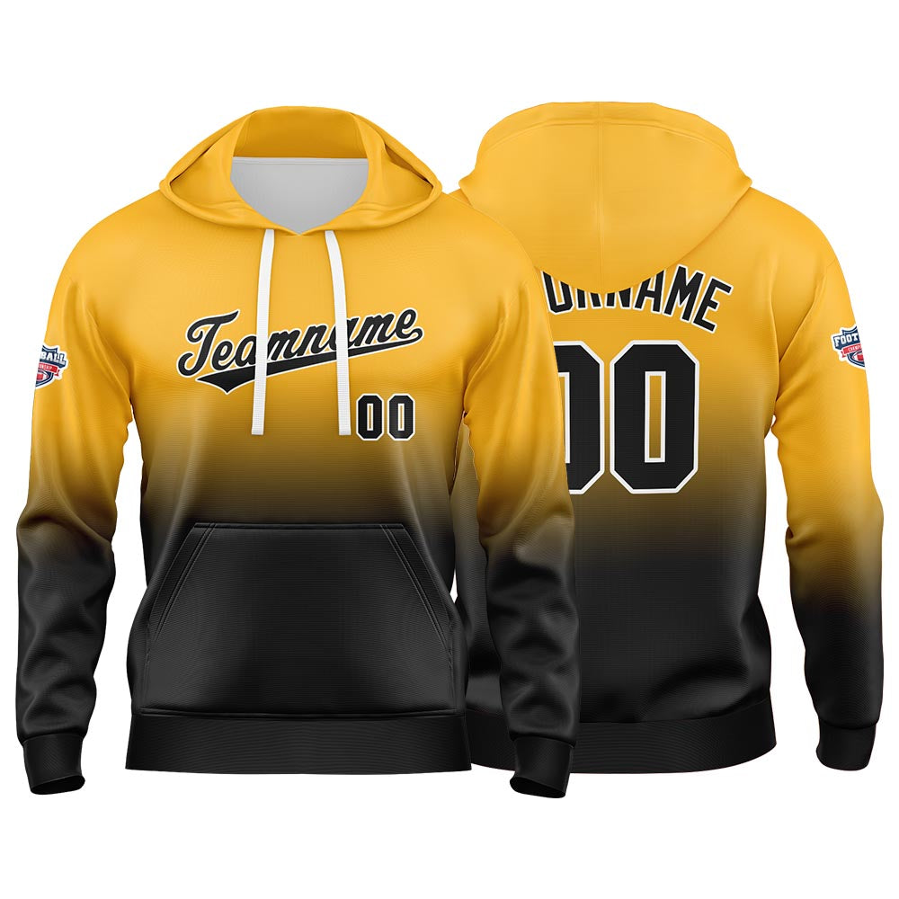 Custom Gradient Hoodie For Man Woman Girl Boy Print Your Logo Name Number Yellow Black enthsush