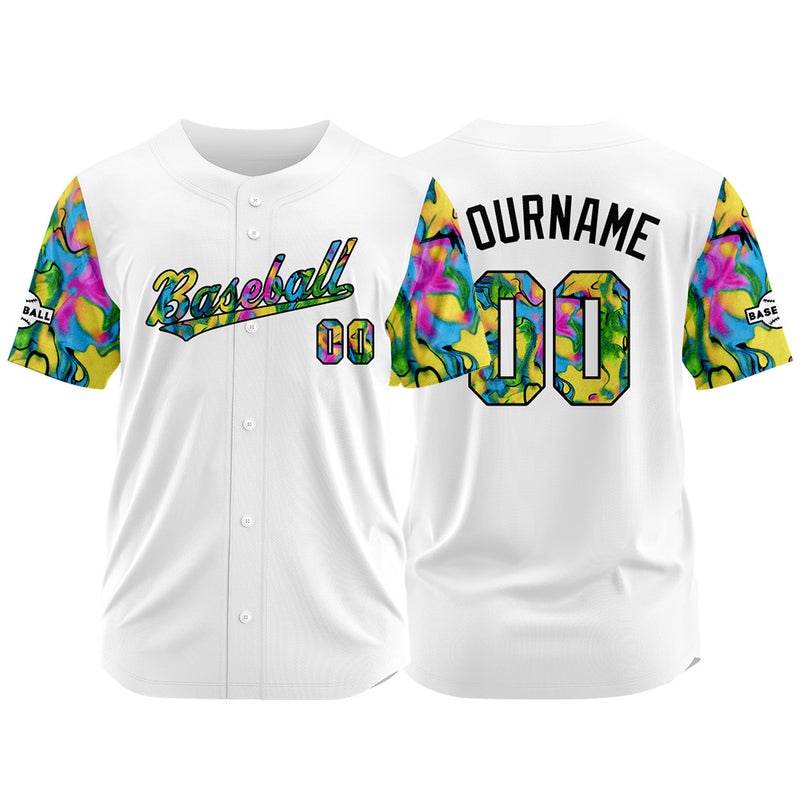 Custom Full Print Design Authentic Baseball Jersey white-green-yellow