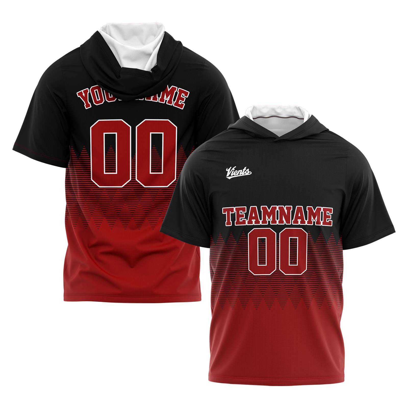 Custom Red Black Short Sleeve Hoodies for Men Women Shirts with Hoods Printed Name Logo enthsush