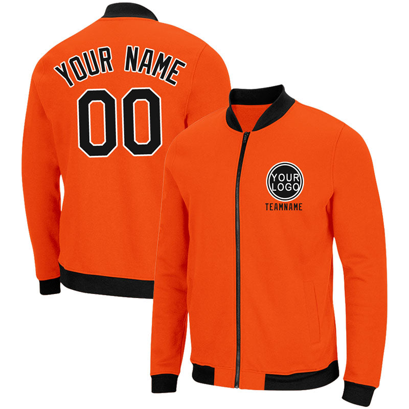 Custom Long Sleeve Windbreaker Jackets Uniform Printed Your Logo Name Number Orange-Black-White enthsush