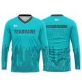 Custom Cyan Dark Gray Basketball Soccer Football Shooting Long T-Shirt for Adults and Kids enthsush