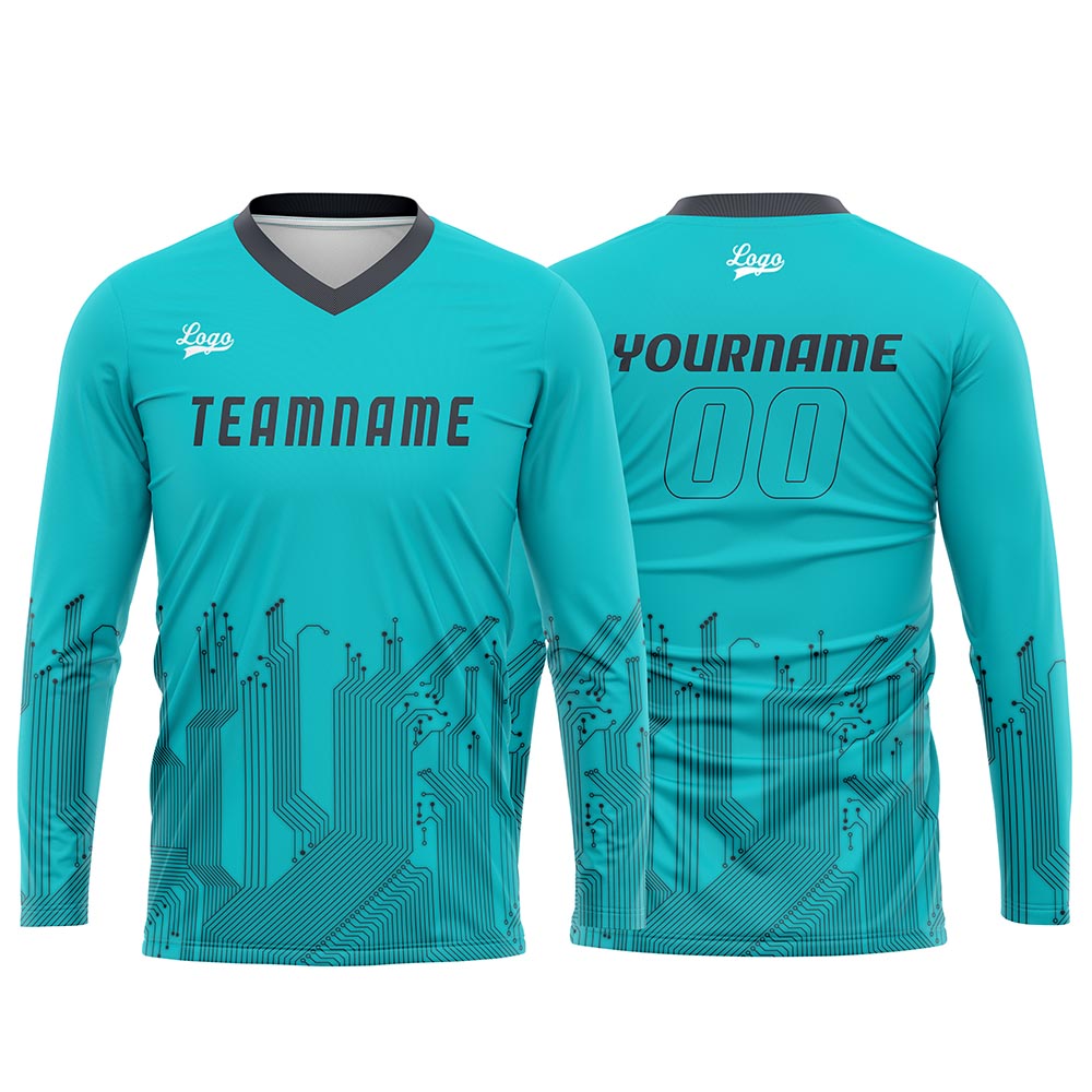 Custom Cyan Dark Gray Basketball Soccer Football Shooting Long T-Shirt for Adults and Kids enthsush