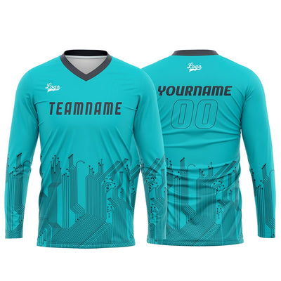 Custom Cyan Dark Gray Basketball Soccer Football Shooting Long T-Shirt for Adults and Kids enthsush
