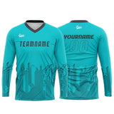 Custom Cyan Dark Gray Basketball Soccer Football Shooting Long T-Shirt for Adults and Kids