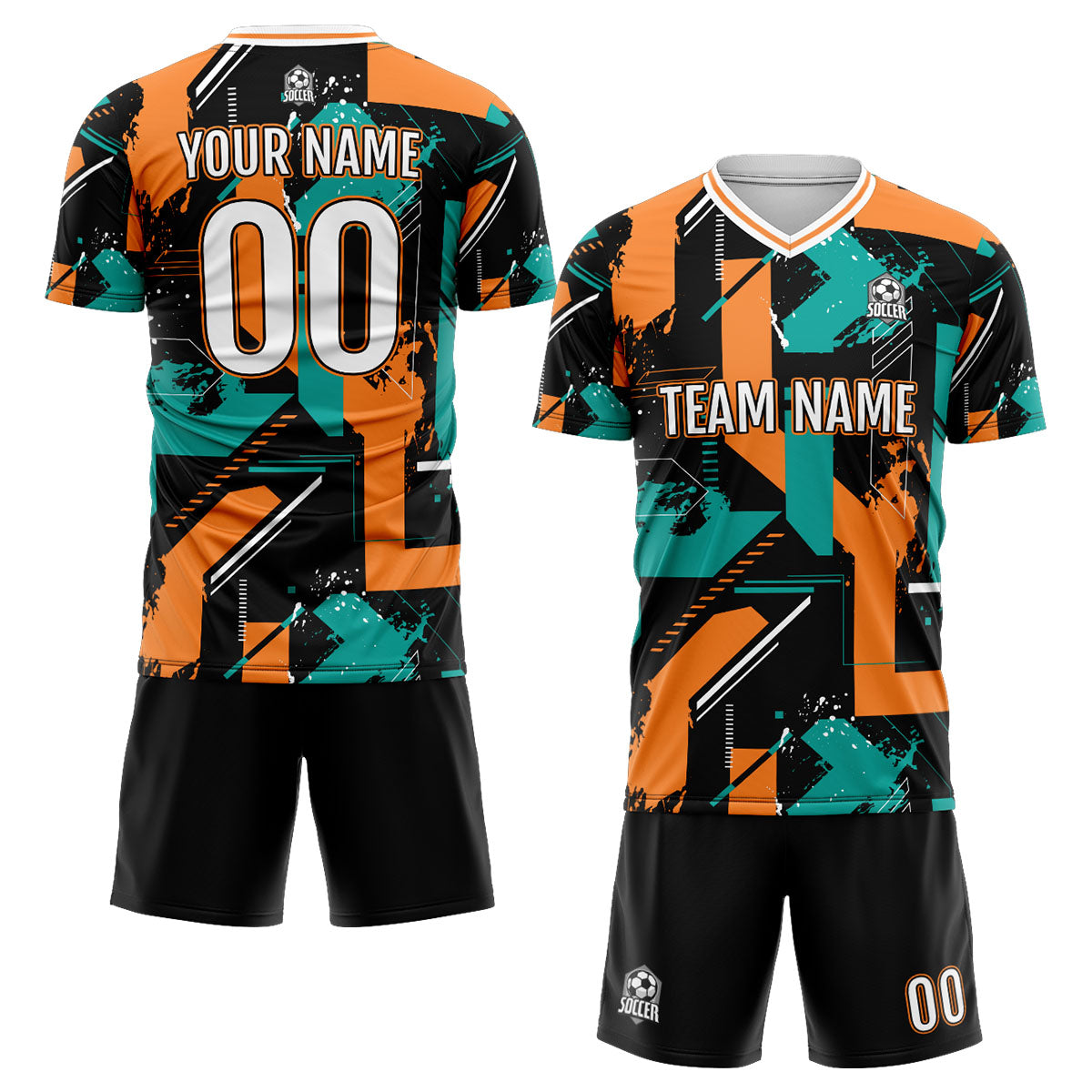 Custom Aqua Orange Soccer Jerseys for Men Women Personalized Soccer Uniforms for Adult and Kid enthsush
