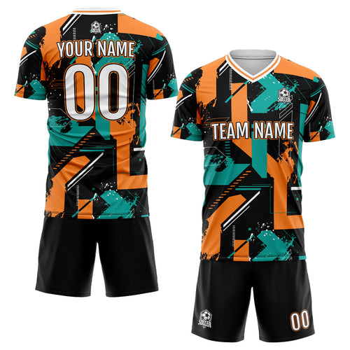 Custom Aqua Orange Soccer Jerseys for Men Women Personalized Soccer Uniforms for Adult and Kid enthsush