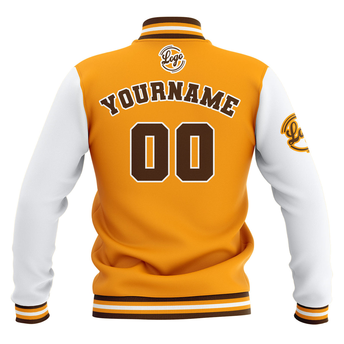 Custom Yellow White Brown Waterproof Varsity Jackets Personalized Stitched Name Number Logo to Letterman Jackets enthsush