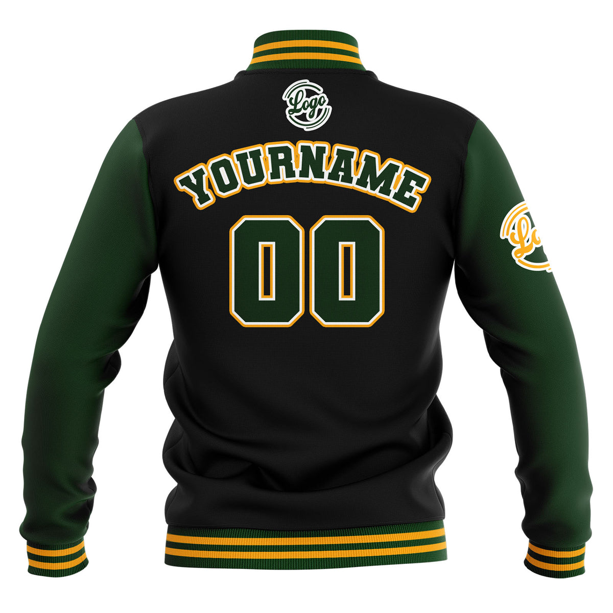 Custom Black Drak Green Yellow Waterproof Varsity Jackets Personalized Stitched Name Number Logo to Letterman Jackets enthsush
