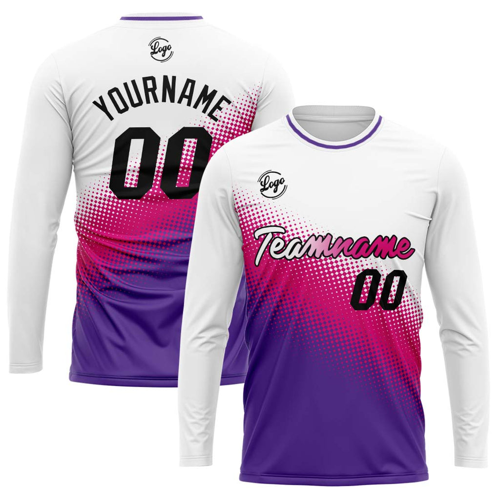 Custom Basketball Soccer Football Shooting Long T-Shirt for Adults and Kids White&Purple enthsush
