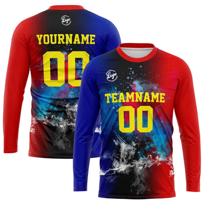Custom Basketball Soccer Football Shooting Long T-Shirt for Adults and Kids Royal&Red enthsush