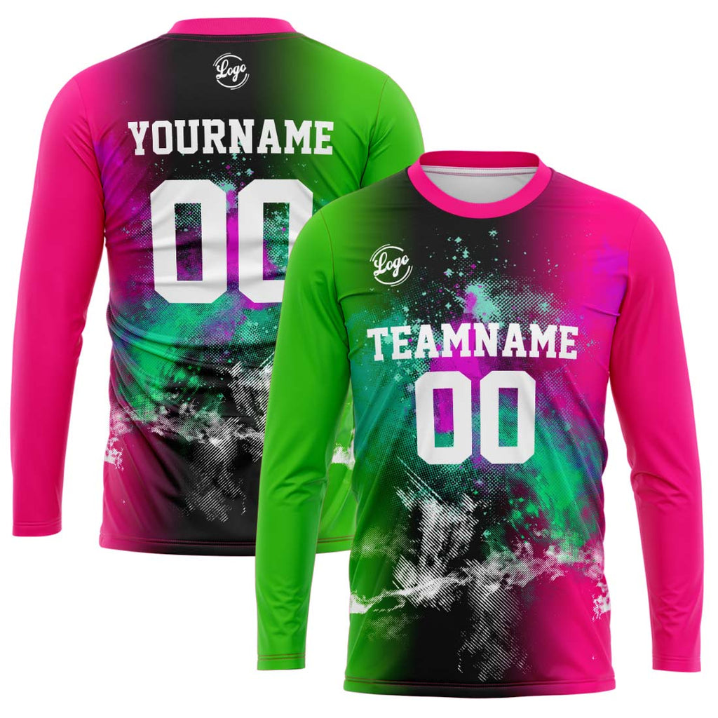 Custom Basketball Soccer Football Shooting Long T-Shirt for Adults and Kids Green&Pink enthsush