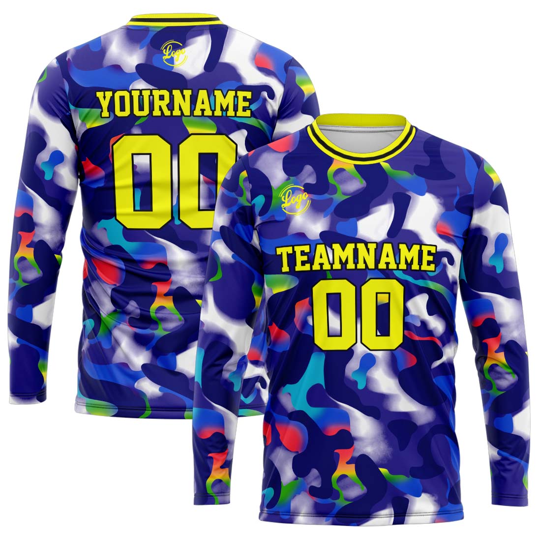 Custom Basketball Soccer Football Shooting Long T-Shirt for Adults and Kids Royal&Yellow enthsush