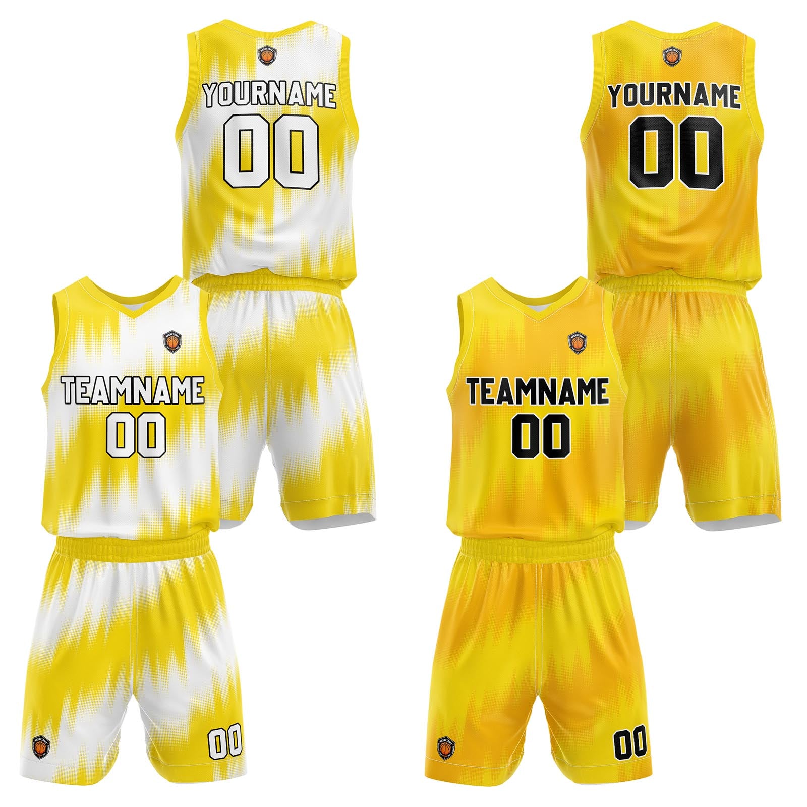 Custom Yellow Reversible Basketball Suit for Adults and Kids Personalized Jersey enthsush