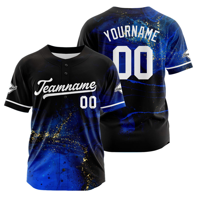 Custom Full Print Design Authentic Baseball Jersey black-blue