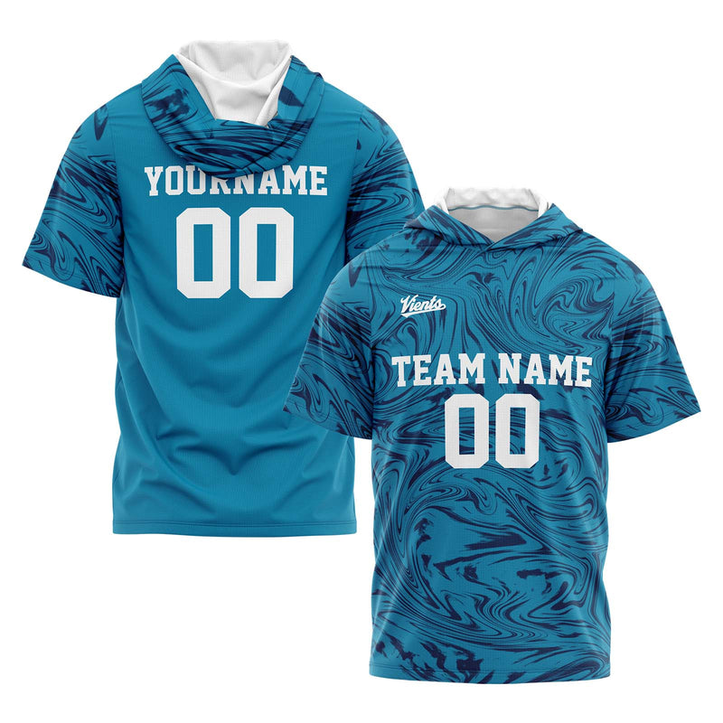 Custom Aqua Navy Sleeve Hoodies for Men Women Shirts with Hoods Printed Name Logo