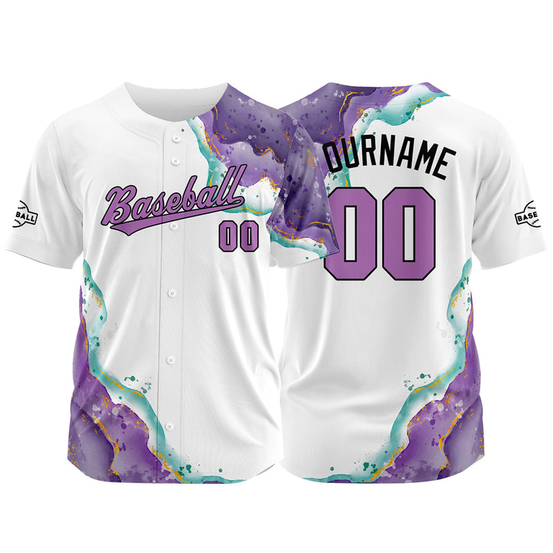 Custom Full Print Design Authentic Baseball Jersey white-purple-green