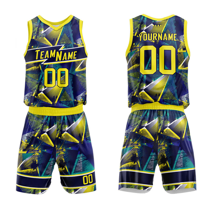Custom Basketball Jersey Uniform Suit Printed Your Logo Name Number Navy-Yellow