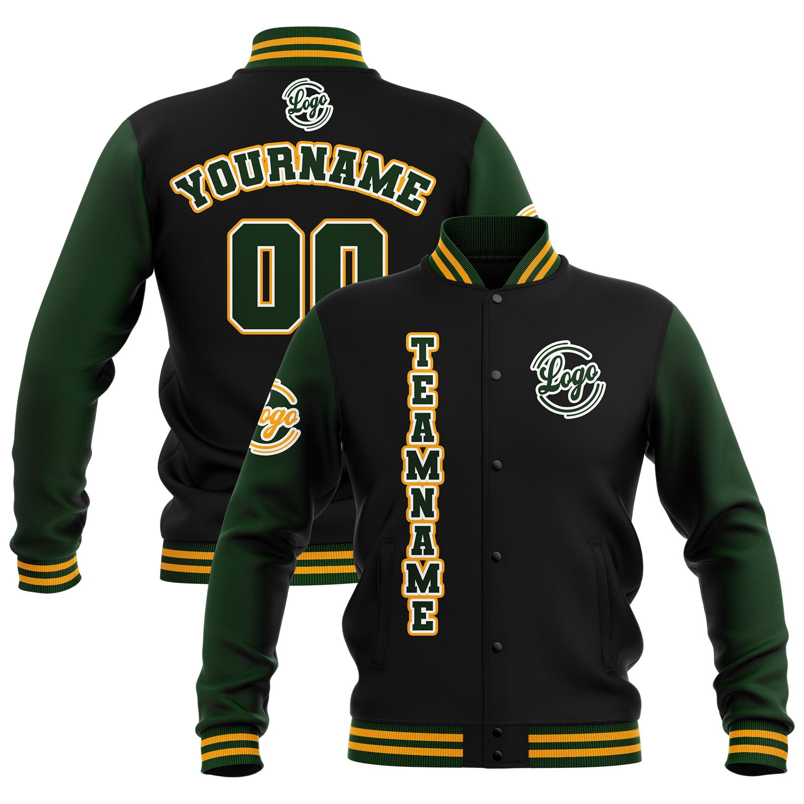 Custom Black Drak Green Yellow Waterproof Varsity Jackets Personalized Stitched Name Number Logo to Letterman Jackets enthsush