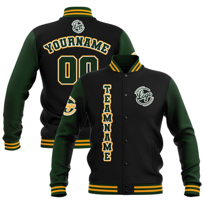 Custom Black Drak Green Yellow Waterproof Varsity Jackets Personalized Stitched Name Number Logo to Letterman Jackets enthsush