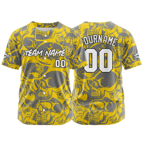Custom Baseball Jersey Personalized Baseball Shirt for Men Women Kids Youth Teams Stitched and Print Yellow&Grey enthsush