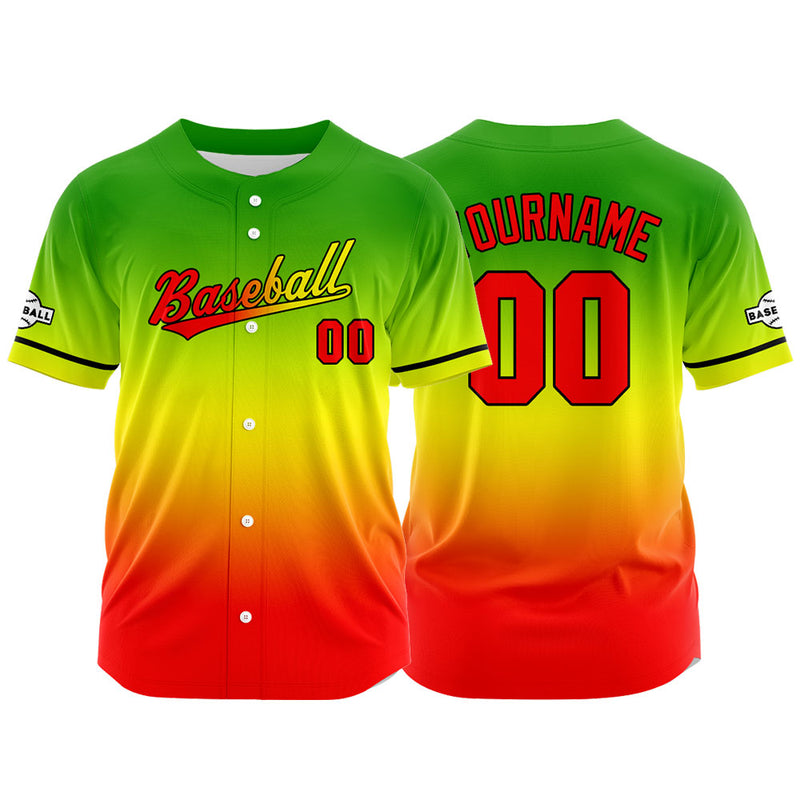 Custom Full Print Design Authentic Baseball Jersey orange-yellow-green