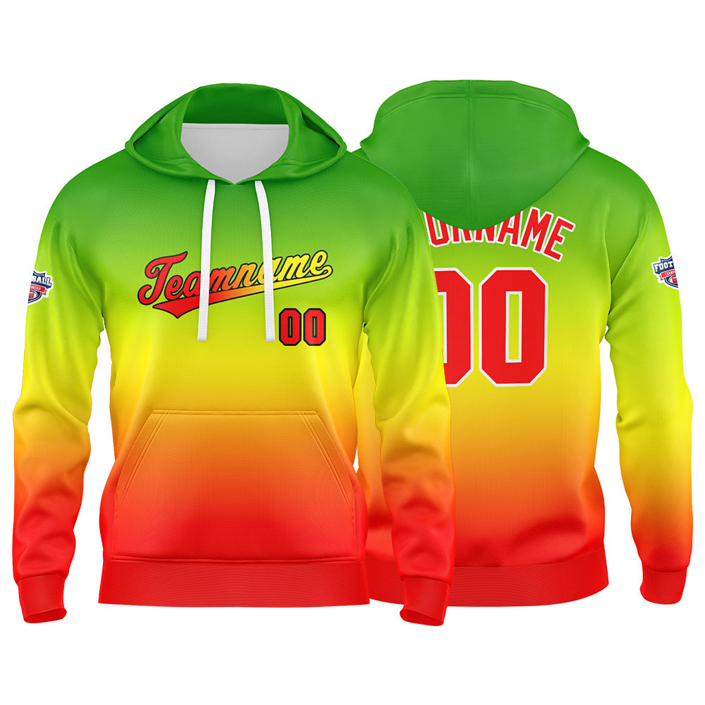 Custom Gradient Hoodie For Man Woman Girl Boy Print Your Logo Name Number Green Yellow Red enthsush