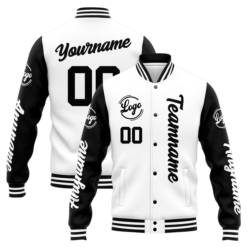 Custom Varsity Jacket Letterman jacket for Men, Women and Youth White Black enthsush