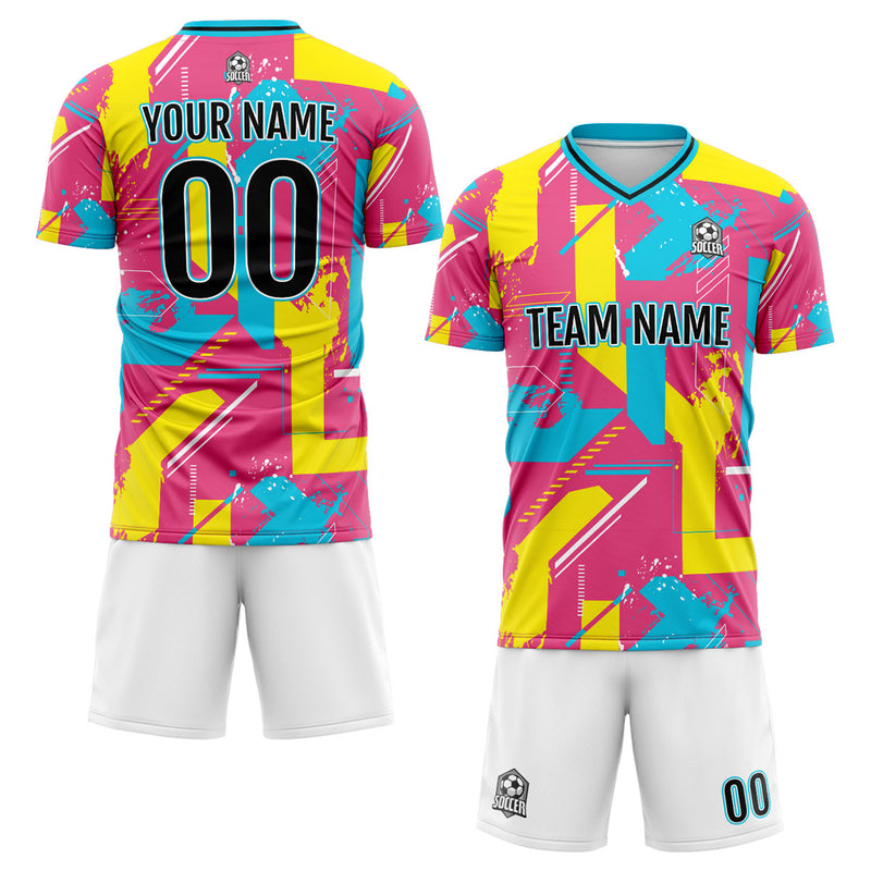 Custom Pink Yellow Soccer Jerseys for Men Women Personalized Soccer Uniforms for Adult and Kid