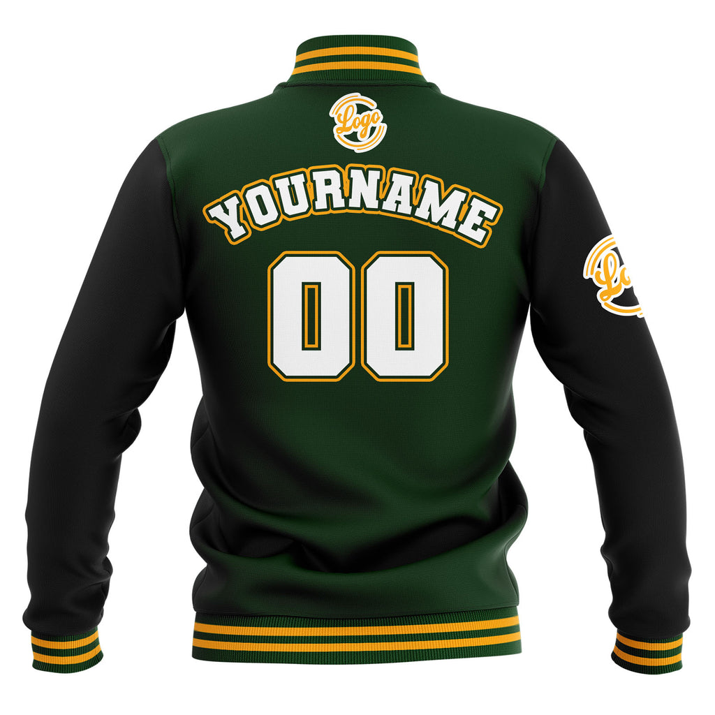 Custom Black Drak Green Yellow Waterproof Varsity Jackets Personalized Stitched Name Number Logo to Letterman Jackets enthsush