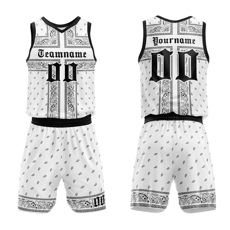 Custom Basketball Jersey Uniform Suit Printed Your Logo Name Number White-Black enthsush