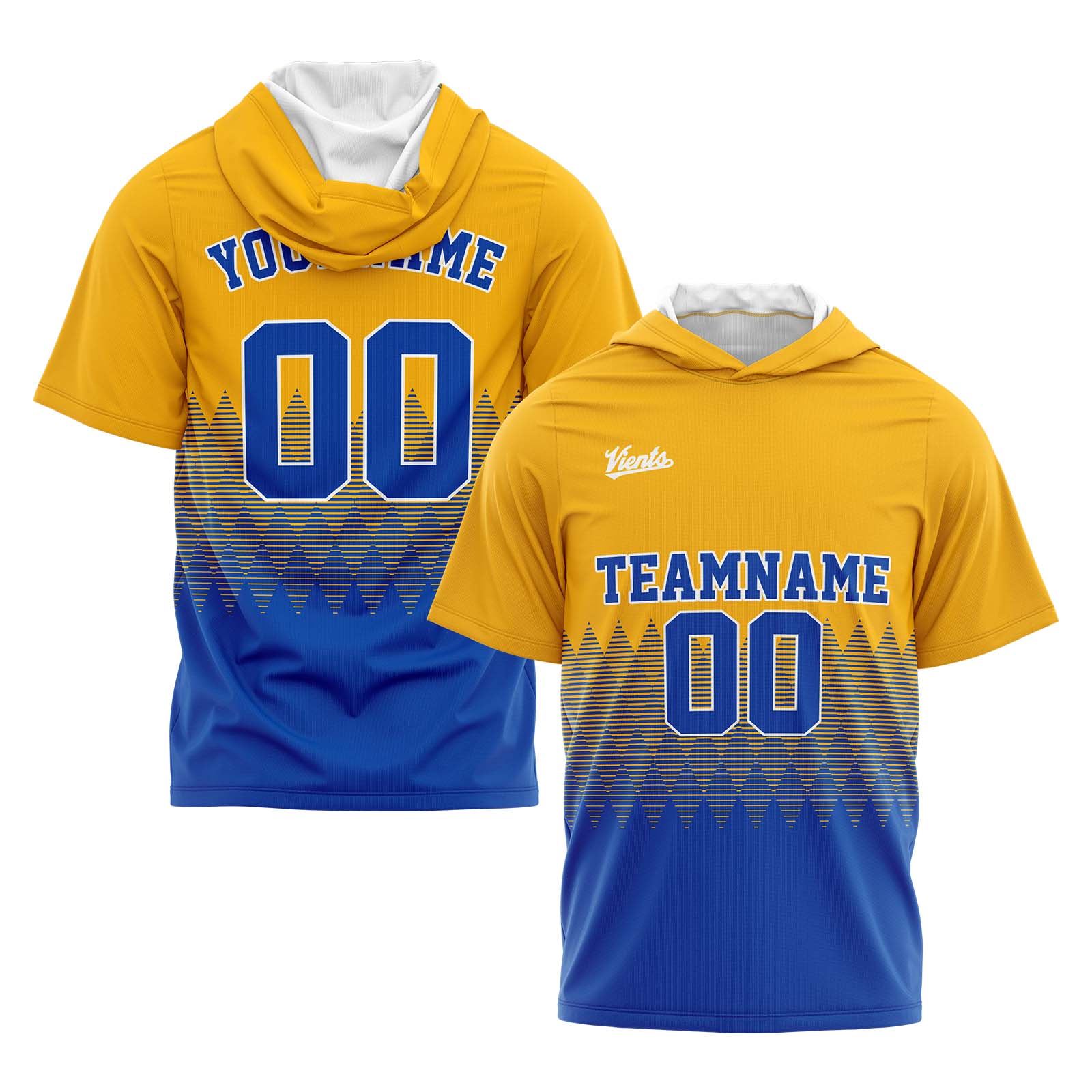 Custom Yellow Blue Short Sleeve Hoodies for Men Women Shirts with Hoods Printed Name Logo enthsush