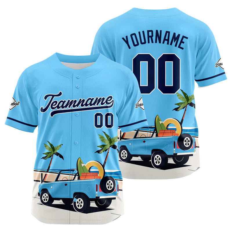 Custom Full Print Design Authentic Baseball Jersey blue