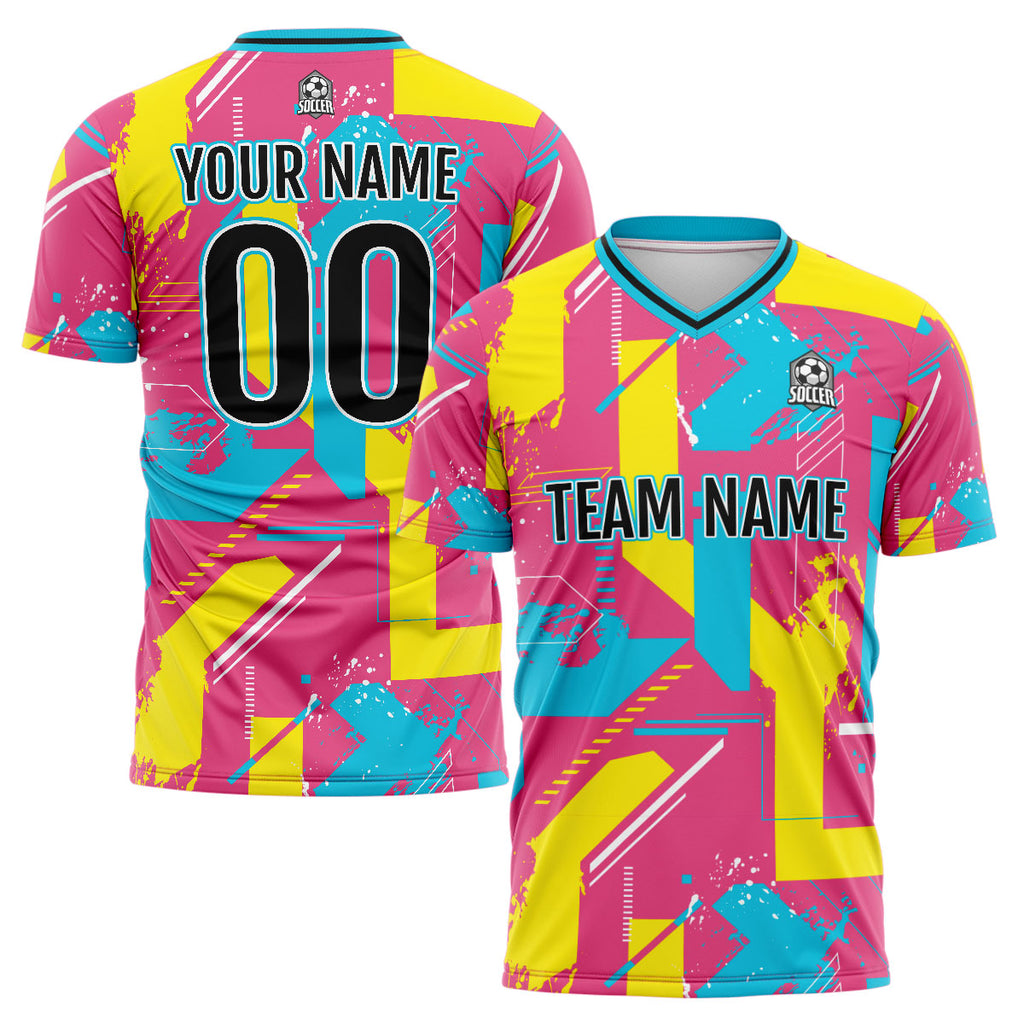 Custom Pink Yellow Soccer Jerseys for Men Women Personalized Soccer Uniforms for Adult and Kid enthsush
