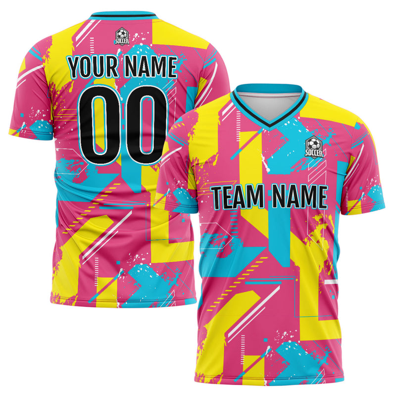 Custom Pink Yellow Soccer Jerseys for Men Women Personalized Soccer Uniforms for Adult and Kid