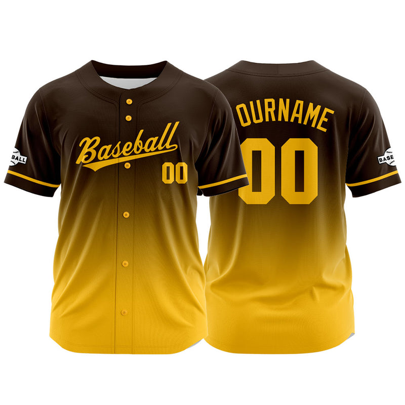 Custom Full Print Design Authentic Baseball Jersey yellow-brown