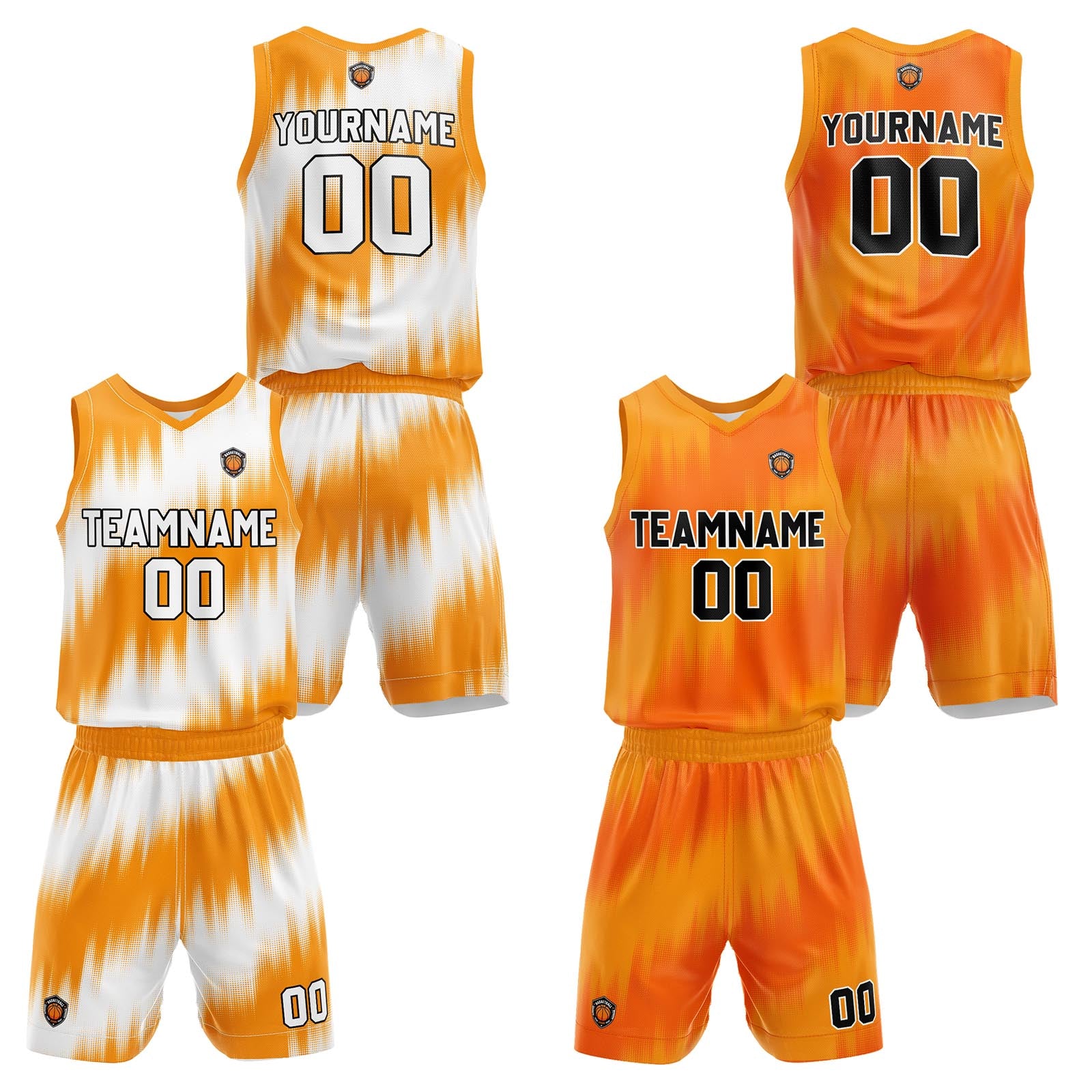 Custom Orange Reversible Basketball Suit for Adults and Kids Personalized Jersey enthsush
