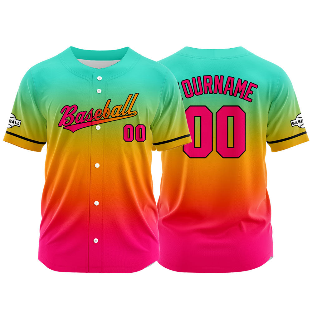 Custom Full Print Design Authentic Baseball Jersey pink red-orange-aqua enthsush