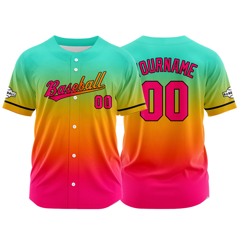 Custom Full Print Design Authentic Baseball Jersey pink red-orange-aqua