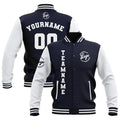 Custom Navy White Waterproof Varsity Jackets Personalized Stitched Name Number Logo to Letterman Jackets enthsush
