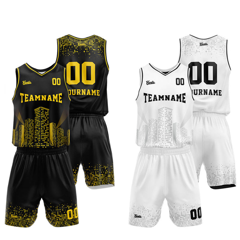Custom Basketball Jersey Uniform Suit Printed Your Logo Name Number Black-White