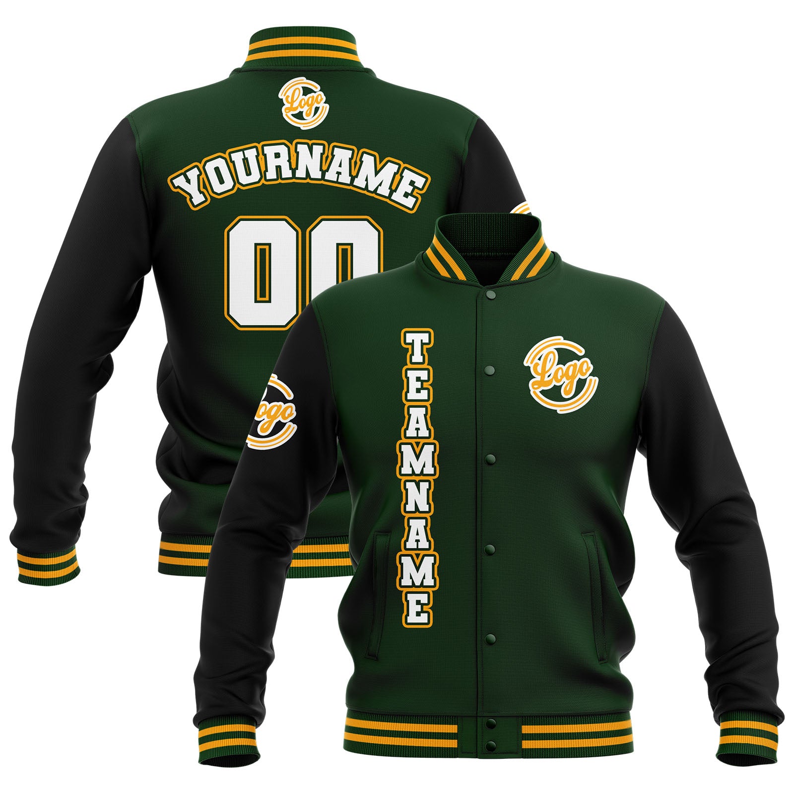 Custom Black Drak Green Yellow Waterproof Varsity Jackets Personalized Stitched Name Number Logo to Letterman Jackets enthsush