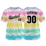 Custom Full Print Design Authentic Baseball Jersey yellow-pink-aqua