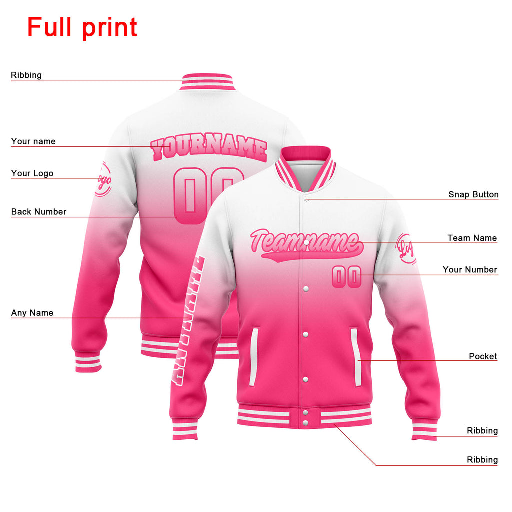 Custom Varsity Jacket Letterman jacket for Men, Women and Youth White Pink Gradient enthsush
