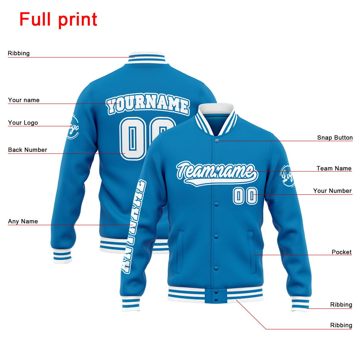 Custom Varsity Jacket Letterman jacket for Men, Women and Youth Blue enthsush