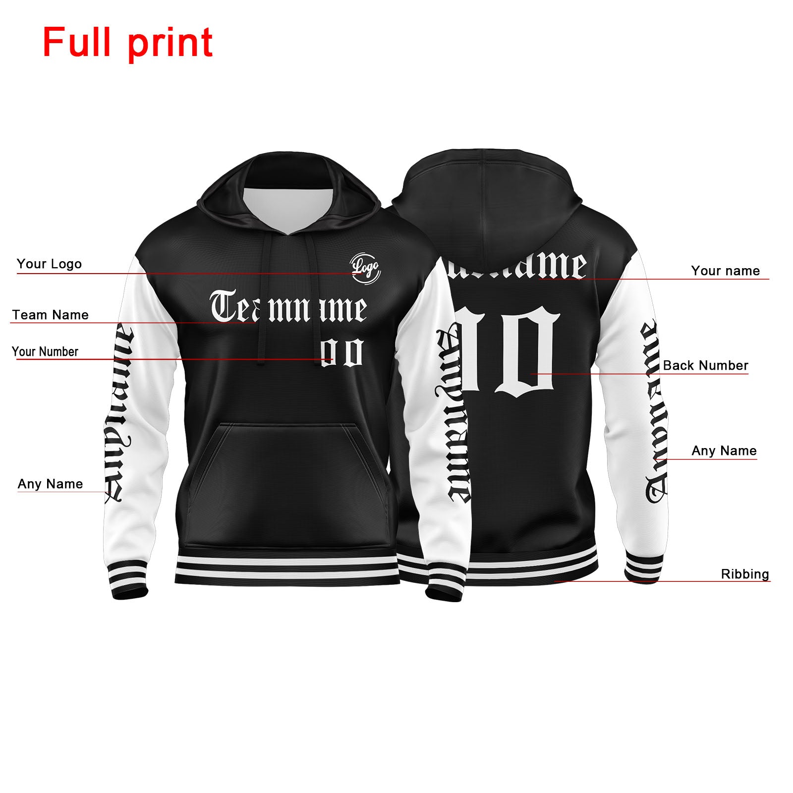 Custom White Black  Sweatshirt Hoodie For Men Women Girl Boy Print Your Logo Name Number enthsush