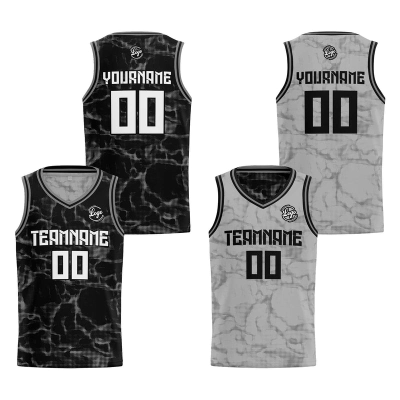 Custom Black Grey Reversible Basketball Suit for Adults and Kids Personalized Jersey