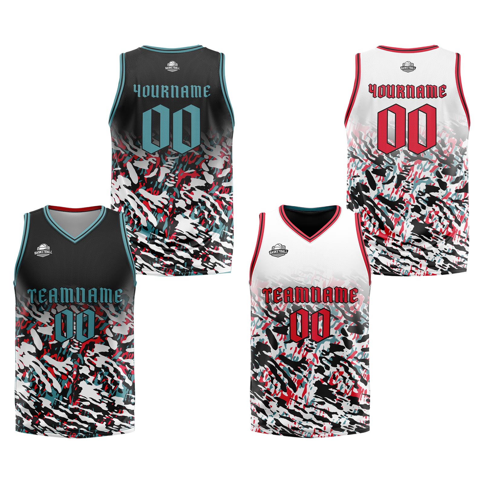 Custom Black Red Green Reversible Basketball Suit for Adults and Kids Personalized Jersey enthsush