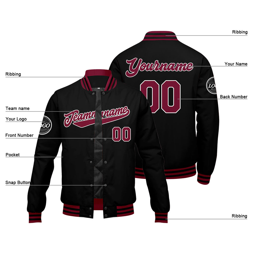 Custom Varsity Jacket Letterman jacket for Men, Women and Youth Crimson Black enthsush